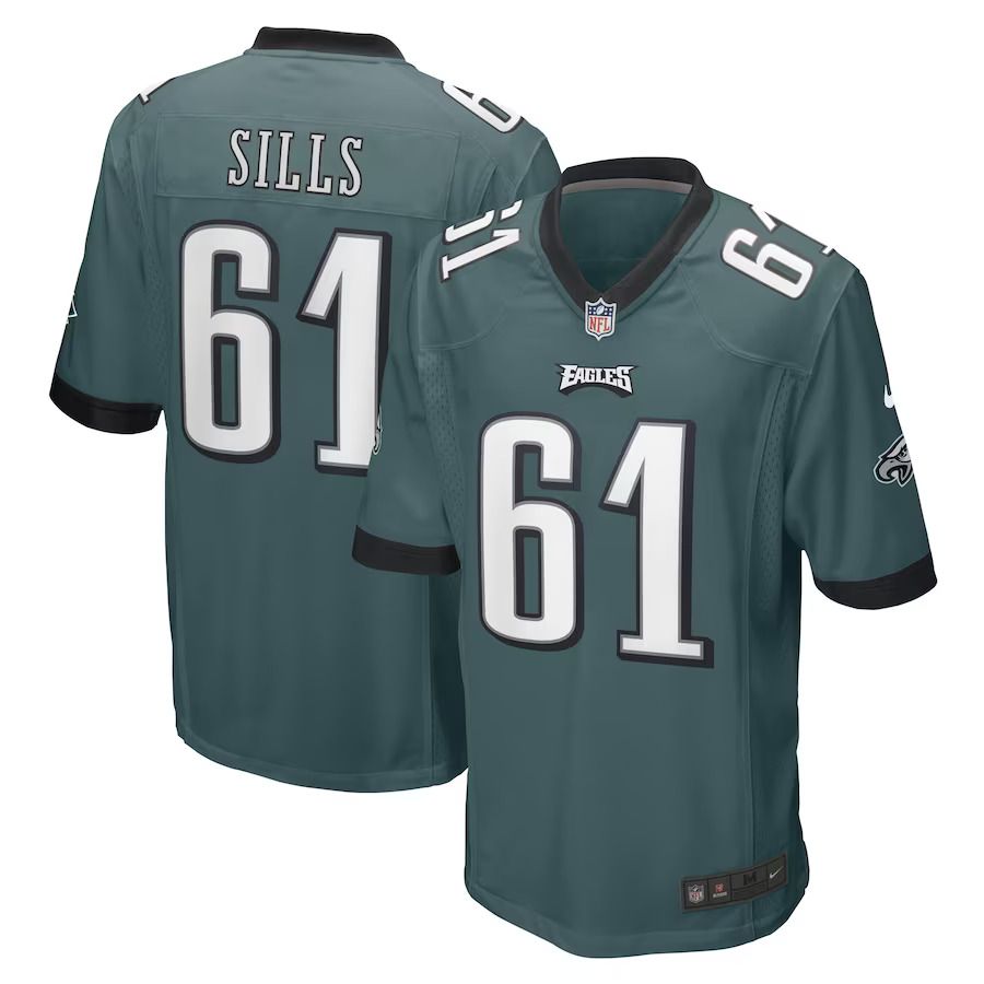 Men Philadelphia Eagles 61 Josh Sills Nike Midnight Green Game Player NFL Jersey